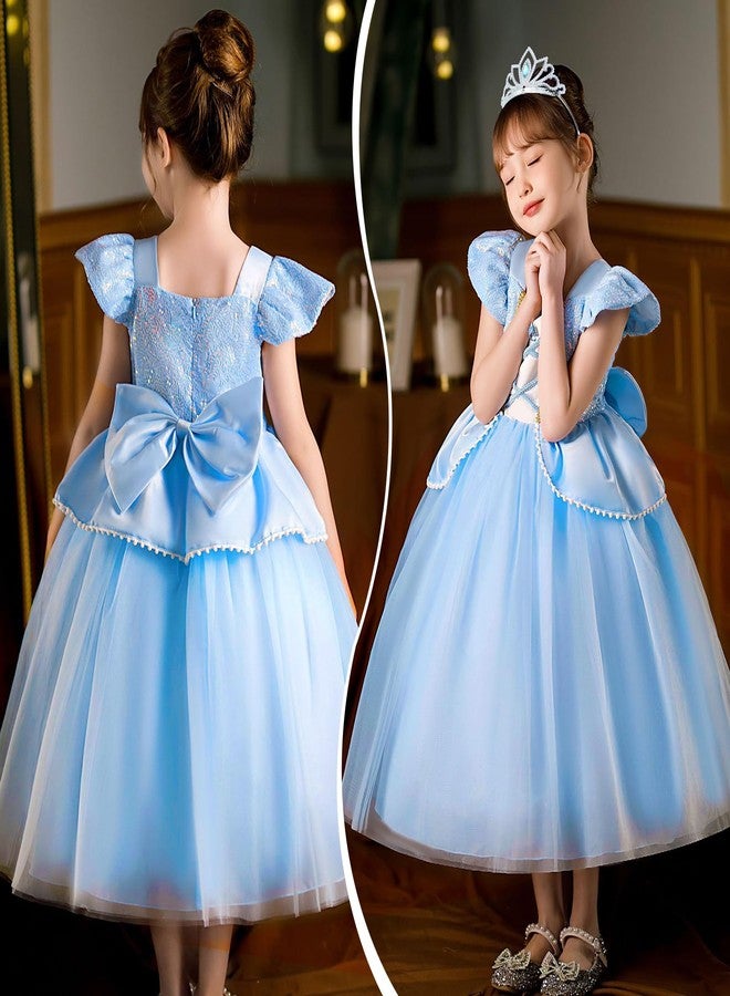 G.C Cinderella Costume for Girls Kids Light Up Dress Up Clothes with Toys Accessories Crown Wand Earrings Necklace Gloves Halloween Princess Party Cosplay Outfit for Girls 5-6 - Image 4